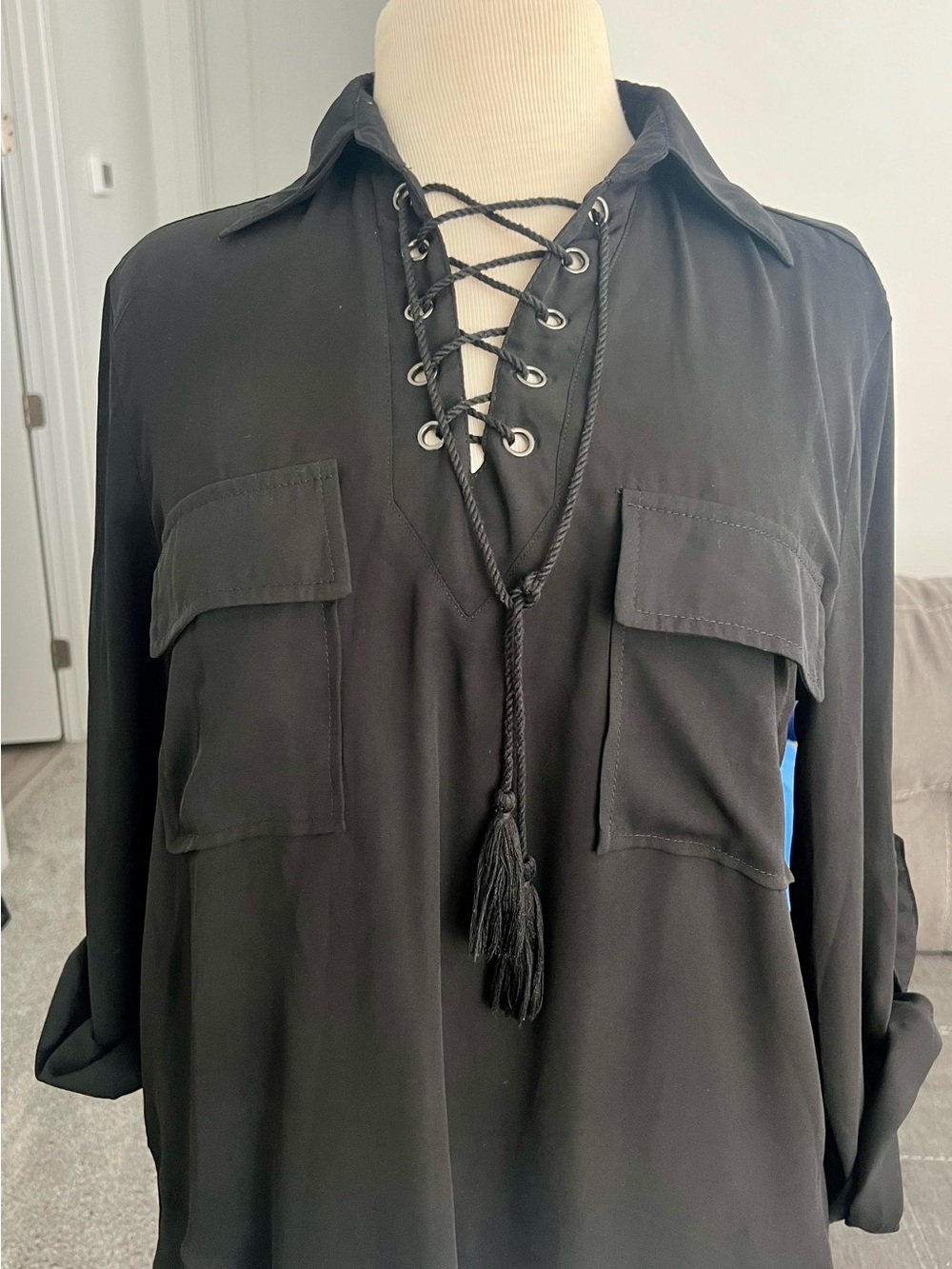 Women's Black Lace-Up Utility Shirt